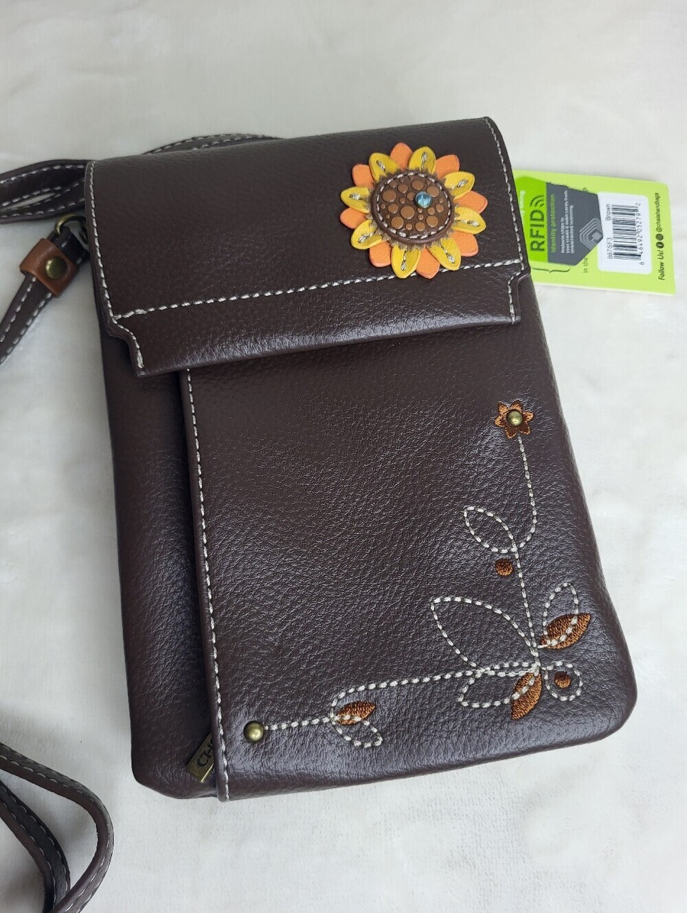 Chala Brown Floral Crossbody Phone Bag With RFID Protection. NWT